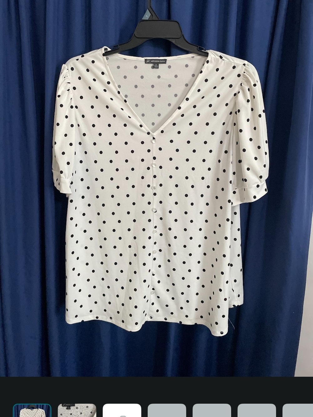 Polka Dot V-Neck Button Front Women's Top - Black on White